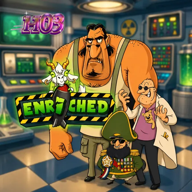 Tampilan visual slot Enriched dengan tema reaktor bawah tanah dan elemen retro.